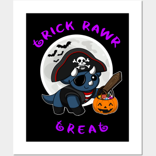 Trick Rawr Treat | Halloween Dinosaur cute costume Triceratops Pirate kawaii design Posters and Art